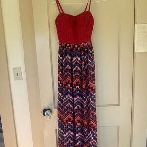 Red and Multicolor Maxi Dress